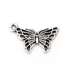 Висулка метална пеперуда 18x10x1.5 мм дупка 1.5 мм цвят стато сребро -20 броя