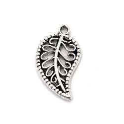 Metal Pendant / Leaf, Jewelry Making Accessory, 19x11x1.2 mm, Hole: 1 mm, Old Silver, 10 pieces