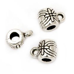 Perle cilindru metalice cu inel 9x6x6 mm gaură 2 mm și 3 mm culoare argintiu -20 bucăți