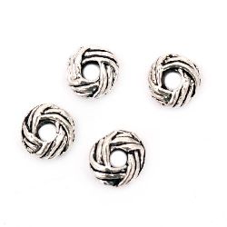 Metal bead oval braid 6x3 mm hole 2 mm color old silver -20 pieces