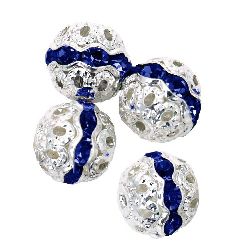 Metal ball with crystals blue dark 10 mm hole 1 mm color white