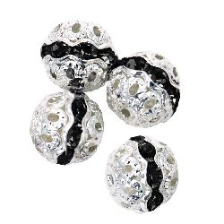 Glamorous metal ball with green dark crystals 10 mm hole 1 mm color white