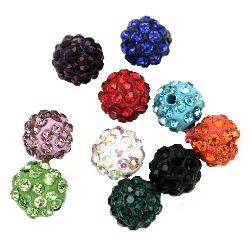 Shambhala bead, metal ball with small crystals 10 mm hole 1 mm  mixed colors