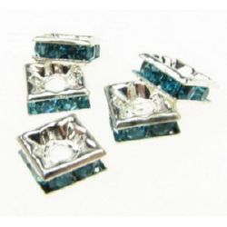 Square metal with turquoise crystals 6x6x2.5 mm hole 1 mm (quality A) color white -5 pieces