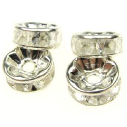 Metal washer with crystals 8x3.5 mm hole 1.5 mm (quality B) color white -10 pieces
