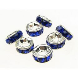 Metal beads, flat separator with dark blue crystals 6x3 mm hole 1 mm (quality A) color white - 10 pieces