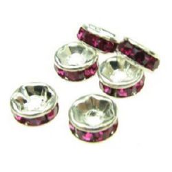 Metal washer with pink dark crystals 6x3 mm hole 1 mm (quality A) color white -10 pieces