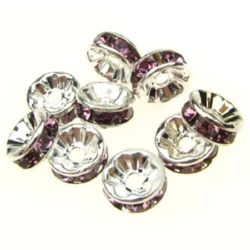 Metal washer with purple crystals 8x3.5 mm hole 1.5 mm (quality A) color white -10 pieces