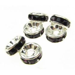 Metal washer with purple dark crystals 8x3.5 mm hole 1.5 mm (quality A) color white -10 pieces