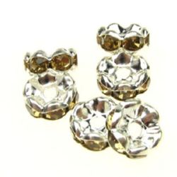 Metal washer with yellow crystals zig zag 8x3.5 mm hole 1.5 mm (quality A) color white -10 pieces
