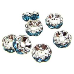 Metal washer with turquoise crystals zig zag 6x3 mm hole 1.5 mm (quality A) color white -10 pieces