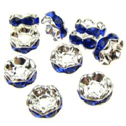Metal washer spacer, beads with dark blue crystals, zig zag 6x3 mm hole 1.5 mm (quality A) color white - 10 pieces