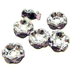 Saiba metalica cu cristale violet zig zag 6x3 mm gaură 1,5 mm (calitate A) culoare alb -10 bucăți