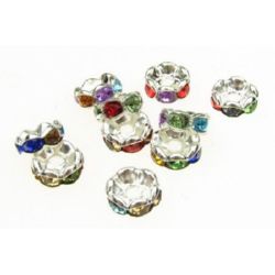 Metal washer separator with assorted crystals zig zag 8x3.5 mm hole 1.5 mm color white - 10 pieces
