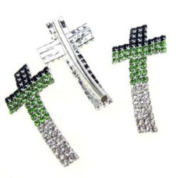 Margele metalice cu cristale forma cruce 35x19 mm gaură 1,5 mm culoare alb