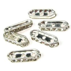Metal divider with crystals 21x6.5x4 mm with 3 holes 2 mm color white - 10 pieces