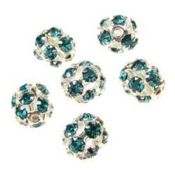 Shambala bead with crystals, 10 mm, hole size 1.5 mm, turquoise