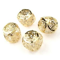 Metal bead with crystals Czech color gold 15x15 mm