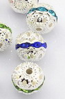 Metal charm, ball shape 10 mm hole 1 mm color white with assorted crystals