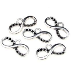 Pendant metal infinity sign with nests for crystals 17x8.5x2 mm hole 2 mm color old silver - 10 pieces