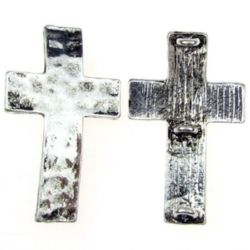 Margele metalica crucea  37x22x1,5 mm gaură 2 mm culoare argintiu -2 bucăți