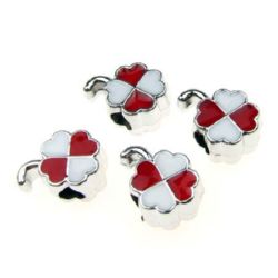 CCB Four-leaf Clover Bead for DIY Jewelry and Decoration, 17x12x8 mm, Hole: 4 mm, White / Red -5 pieces