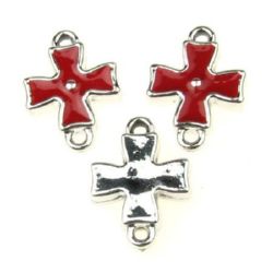 CCB Cross Connecting Element, Link Charm for Jewelry Making, 23x16x4.5 mm, Silver with Red -10 pieces