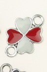 CCB Painted Four-leaf Clover Link Charm, 22x15x3 mm, Hole: 2.5 mm, White-red -5 pieces