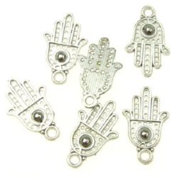 Metal pendant in the shape of the Hamsa sign for talismans making 19x12x2 mm hole 2 mm color silver - 15 pieces - 9.5 grams