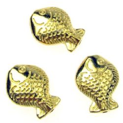 Metal fish bead 17x12.5x5.5 mm hole 2 mm gold color -9 grams -3 pieces