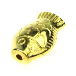 Ψάρι μεταλλική χάντρα 17x10x6 mm τρύπα 2 mm χρυσό χρώμα -10,80 γραμμάρια -4 τεμάχια