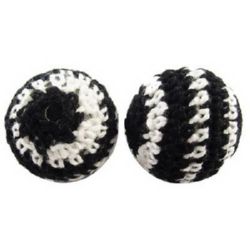 Ball covered with textile 20 mm hole 2 mm two color white and black - 5 pieces