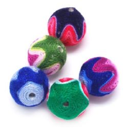 Ball bead covered with textile 14 mm hole 2 mm assorted colors