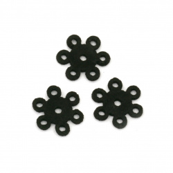 Faux Leather Flower Bead /  14x13x2 mm / Black - 1 piece