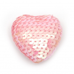 Styrofoam Heart covered with Sequins for Craft Making and Decoration, 38 ~ 47x38 ~ 47x21 ~ 24 mm, Pink