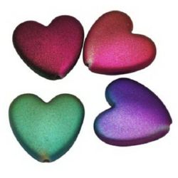 Plastic Heart Bead with Rubber Coating, 24x25x7 mm, Hole: 2 mm, MIX -50 g ~ 19 pieces