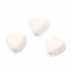 Rubber coated heart bead 10x9x7 mm hole 2 mm white - 50 grams ~ 129 pieces