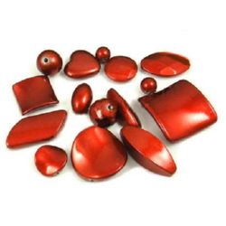 Mixed Beads in assorted shapes and sizes 10~42 mm hole 1~3 mm red - 50 grams