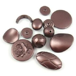 Mixed Beads in assorted shapes and sizes 12~40 mm hole 2~10 mm brown - 50 grams