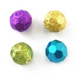 Acrylic Faceted Round Beads, Rubberized Balls, 10 mm, Hole: 2 mm, MIX -50 grams ~ 90 pieces