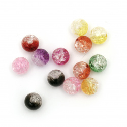 Acrylic Cracked Transparent Ball for Jewelry Craft Making, 10 mm, Hole: 2 mm, MIX -20 grams ~ 35 pieces