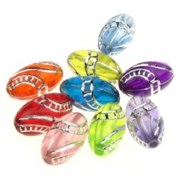 Plastic Silver-lined Oval Bead, 13x8 mm, Hole: 2 mm, Transparent MIX -50 grams