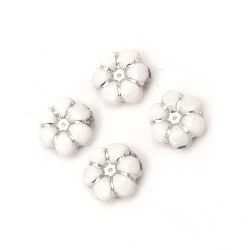 Opaque Acrylic Flower Beads with Silver Line, White 10x5 mm, hole 1.5 mm - 50 grams ~ 150 pieces