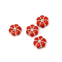 Opaque Acrylic Flower Beads with Silver Line, Red 10x5 mm, hole 1.5 mm - 50 grams ~ 150 pieces