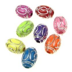 Opaque Acrylic Oval Beads with Silver Line, 11x8 mm hole 2.5 mm mix - 50 grams ~ 125 pieces
