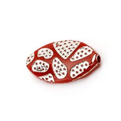 Opaque Acrylic Oval Beads with relief silver linе 22x13x5 mm hole 2 mm red - 20 grams