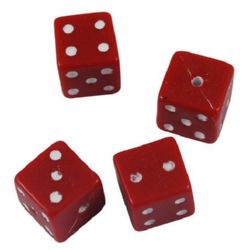 Dice Bead 10x10 mm hole 1.5 mm red with white - 50 grams ~ 50 pieces