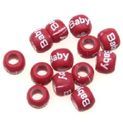Two-color washer bead with lettering baby 9x7 mm hole 5 mm red and white - 20 grams ~ 60 pieces