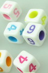 Cube bead Faded Color with digits 7x7 mm hole 4 mm white - 20 grams ~ 80 pieces