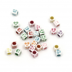 Two-color cube bead with emoticons 6x6 mm hole 3 mm MIX - 20 grams ~120 pieces